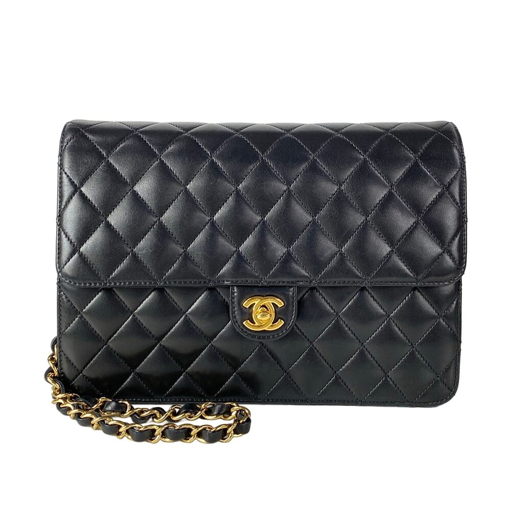 Chanel Single Flap Matelasse Shoulder Bag A03570 Black Gold Lambskin Hardware